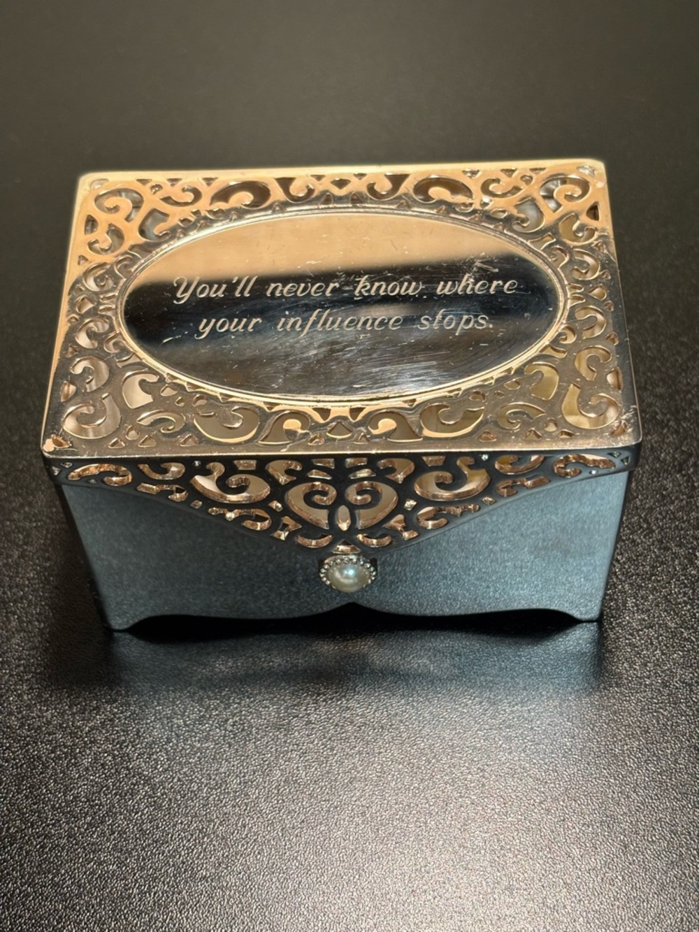 Engraved Silver-Tone Decorative Jewelry Box with Filigree